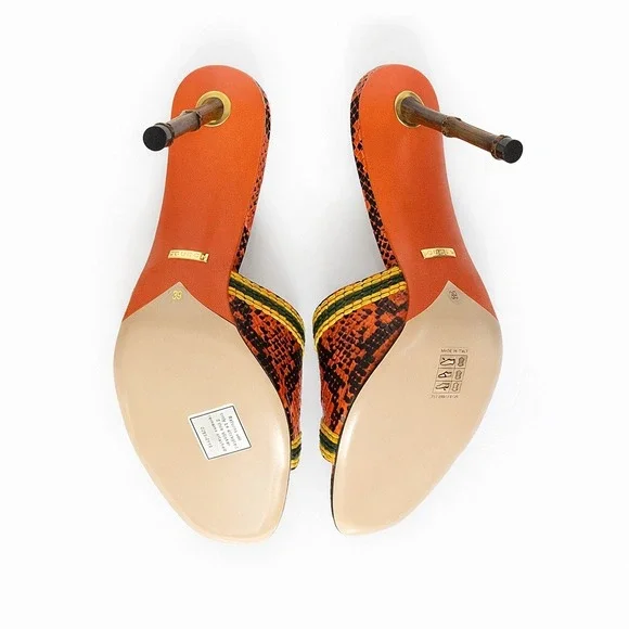 Gucci Bamboo Heel Slide Sandal Heels Orange Python Leather Size 39 Made in Italy - Picture 8 of 10